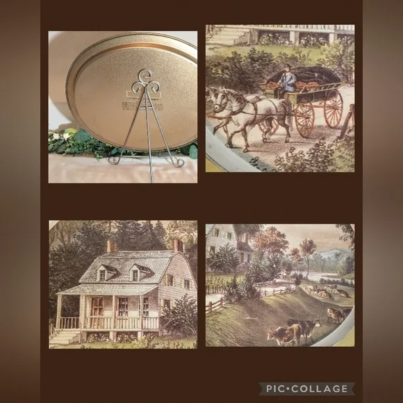 Vintage Currier & Ives Oval Tray - "The American Homestead" - Picture 9 of 11